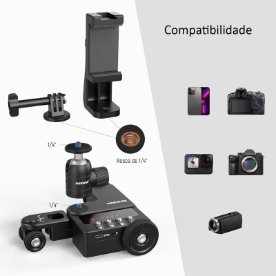 Dolly controlo por APP ultra suave carrinho elétrico ajustável para câmaras DSLR, mirrorless, GoPro, smartphones