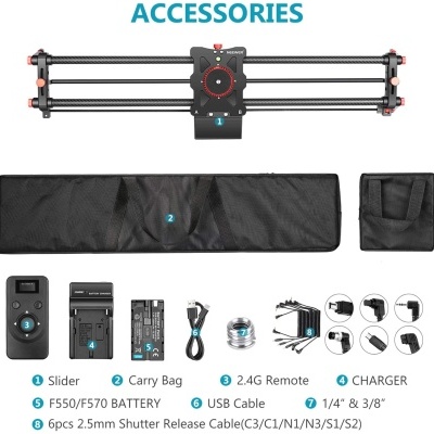 Slider Motorizado 2,4G 80cm Fibra de carbono e alumínio