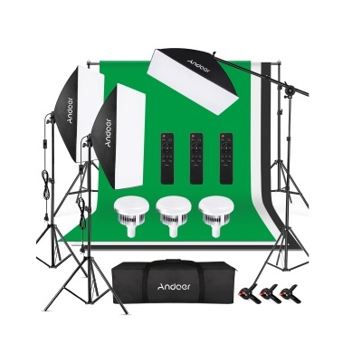 Kit fundos e iluminação estúdio LED 3 softboxes bicolor com comandos