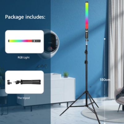 Vara de luz LED com tripé RGB e bateria incorporada + comando