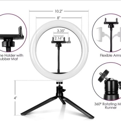 Anel de luz RGB 25cm ringlight com suporte e comando bluetooth