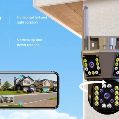 Câmara rotativa tripla lente wifi exterior 4MP 360º noturna 3 câmaras