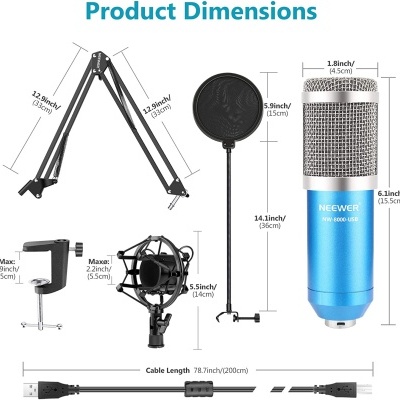 Microfone condensador Neewer 192KHz / 24Bit