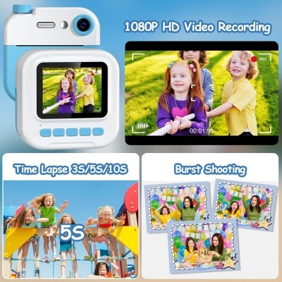 Câmara impressora térmica fotos instantâneas HD cartão 32GB