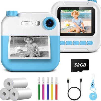 Câmara impressora térmica fotos instantâneas HD cartão 32GB