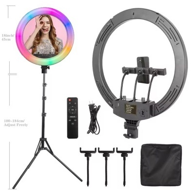 Anel luz RGB ringlight 48cm com tripé e comando 18"
