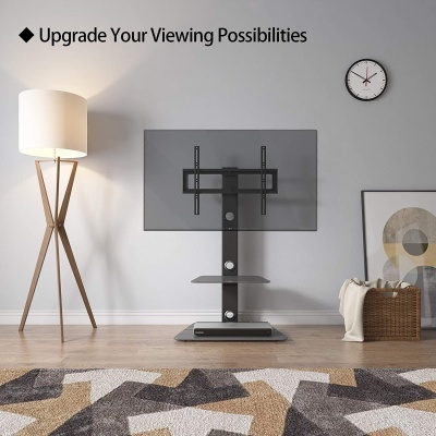 BONTEC Suporte de TV com 2 prateleiras de vidro até 65" e 40kg