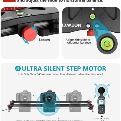 Slider Motorizado 2,4G 80cm Fibra de carbono e alumínio