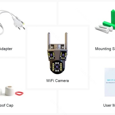 Câmara rotativa tripla lente wifi exterior 4MP 360º noturna 3 câmaras