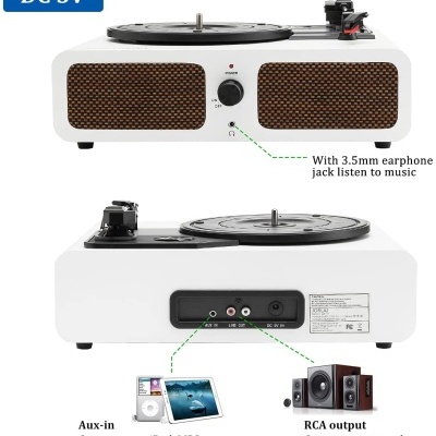 Gira discos portátil com bluetooth RCA e Aux leitor discos vinil