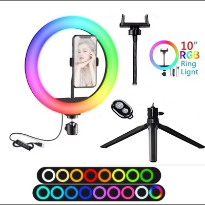 Anel de luz RGB 25cm ringlight com suporte e comando bluetooth