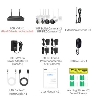 Kit CCTV WiFi videovigilância 8CH 4 câmaras 3MPx 2 rotativas Hiseeu