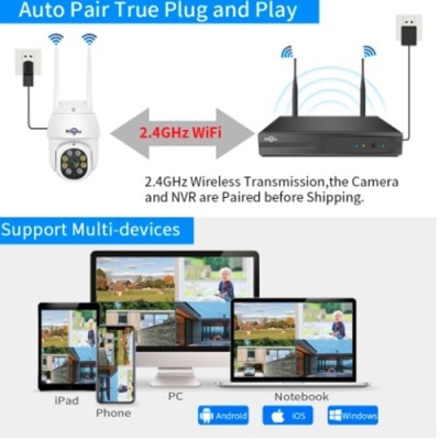 Kit CCTV WiFi videovigilância 8CH 4 câmaras 3MPx 2 rotativas Hiseeu