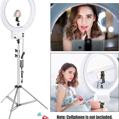 Ringlight branco tripé prata 48cm anel luz bicolor regulação cor