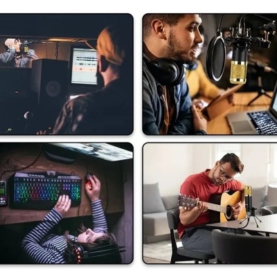 Microfone condensador com bateria + misturador e acessórios