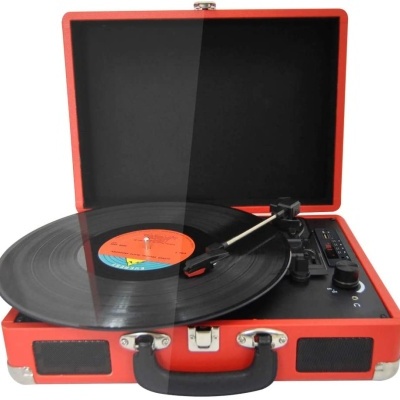 Cópia de Gira discos portátil mala em madeira ou pele Bluetooth e USB