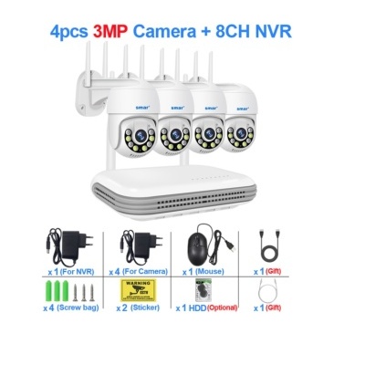 Kit CCTV WiFi videovigilância 8CH 4 câmaras rotativas 3MP