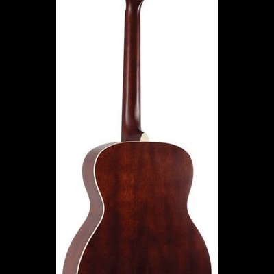 Guitarra acústica castanha escura vista de trás