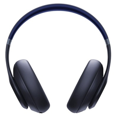 Headphones over-ear pretos com arco azul escuro