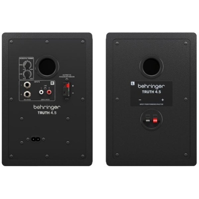 Colunas Behringer Truth 4.5 pretas vistas por trás com entradas e botões