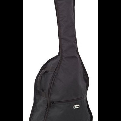 Bag de guitarra preta em tecido com bolso exterior e etiqueta 'Ammoon'.