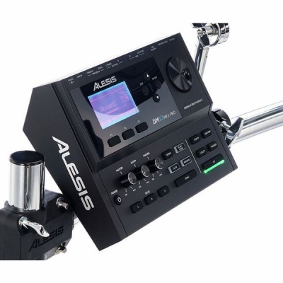 Módulo de bateria eletrónica Alesis DM10 MKII PRO preto com ecrã LCD e suporte metálico
