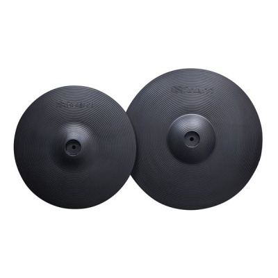 dois pratos de bateria eletrónica preto com inscrição WESTCOAST MUSIC