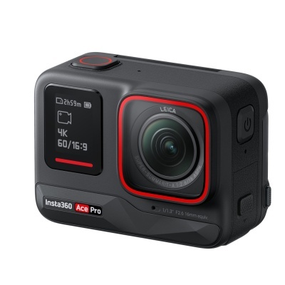 Câmara de ação preta Insta360 Ace Pro com lente Leica e visor digital