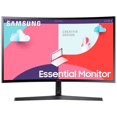 Monitor curvo Samsung Essential Monitor com design colorido no ecrã