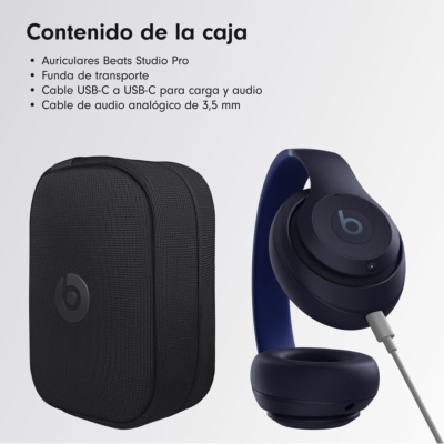 Auscultadores Beats Studio Pro negros com estojo de transporte preto e cabo USB-C