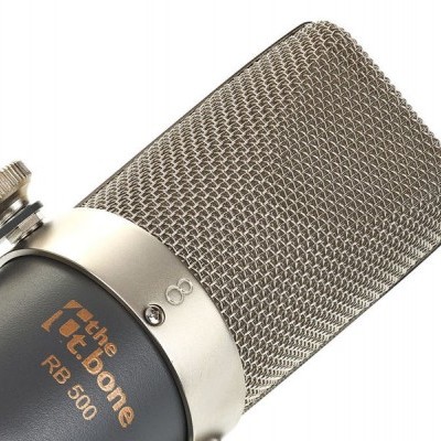 Microfone preto The t.bone RB 500 com grelha metálica prateada e botão de ajuste lateral