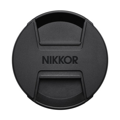 Tampa de lente NIKKOR preta redonda com sistema de fecho frontal
