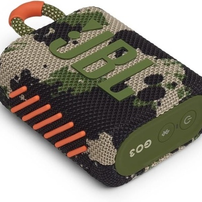 Coluna de som portátil JBL Go 3 camuflada verde e laranja