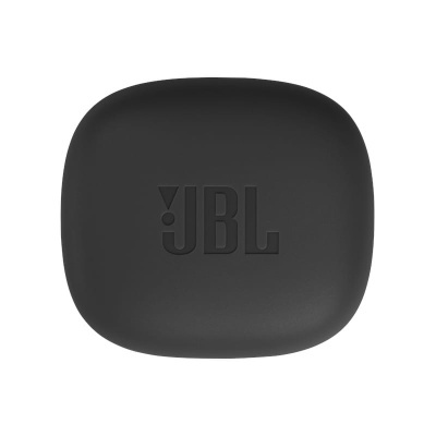 Estojo de carregamento preto com logo JBL em relevo