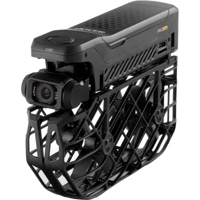 Drone DJI FPV preto com câmera e estrutura de proteção