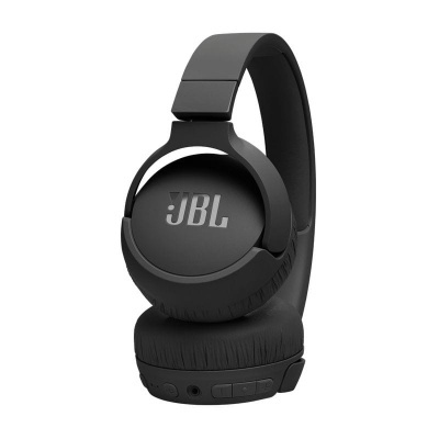 Headphones over-ear pretos com logótipo JBL e botões de controlo