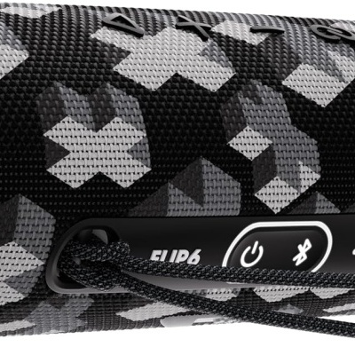 Coluna portátil cylindrical camuflada cinzento e preto com botões e cordão