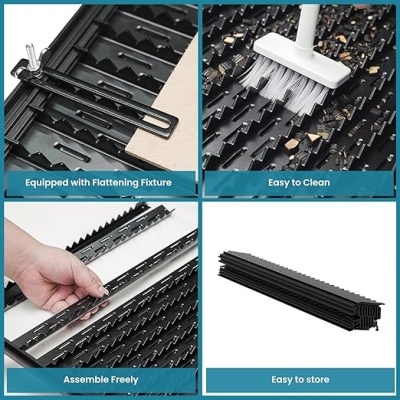 Peças plásticas modulares pretas com fixação e superfície dentada