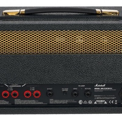 Cabeça de amplificador Marshall preto com traseira visível