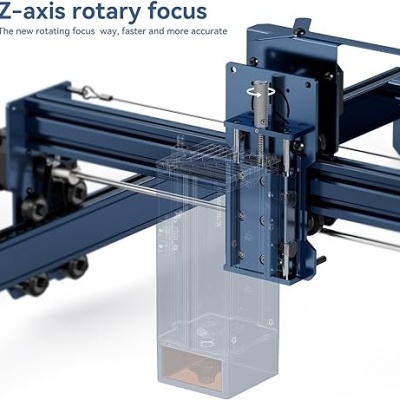 Componente mecânico azul metálico com foco rotativo Z-axis