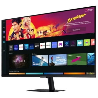 Monitor ultrawide curvo com interface de entretenimento e destaque para série Baywatch