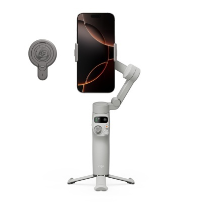 Filtro de imagem do estabilizador DJI com smartphone montado e suporte cinzento redondo DJI