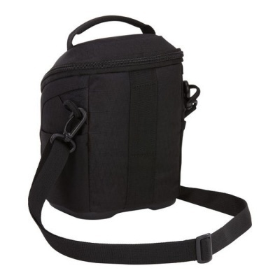 Mala preta pequena com alça ajustável para ombro e pega de punho