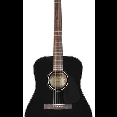 Guitarra acústica preta da Fender com seis cordas e corpo dreadnought