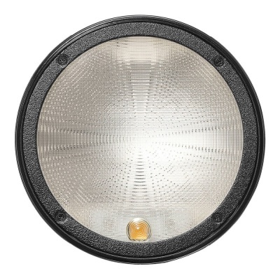 Luz redonda com lente texturizada e pequena luz amarela