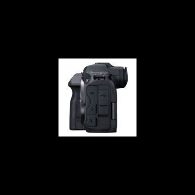 Câmara fotográfica preta com tampas de borracha para portas USB, HDMI e auriculares