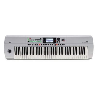 Teclado musical Korg i3 branco 61 teclas com ecrã digital e botões coloridos
