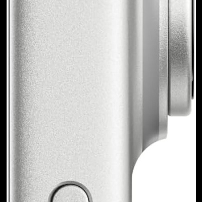 Vista lateral de telemóvel cinzento prateado com duas câmaras