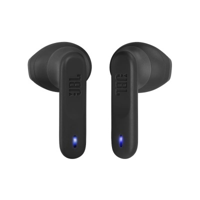 Auriculares sem fios pretos JBL com luz azul