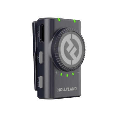 Dispositivo electrónico compacto preto com detalhes verdes e roda de controlo